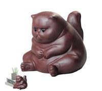 Natural Pets - Chat en colère en argile violette standard - Décoration de table faite à la main - Plateau à thé chinois - Figurine de compagnon de collection | Accessoires traditionnels à offrir à un