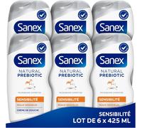 -Natural Prebiotic Peau Sensible- Gel Douche Formule Crème- Nettoie En Douceur - Minimise Risque D`Irritation* - Complexe Prébiotique & Postbiotique - Testé Dermatologiquement - Lot De 6 X 425ml