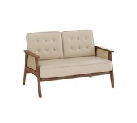 Natural Rattan Accent Chair Wood Armchair,Mid Century Single Sofa,Small Loveseat, Modern Settee,for Living Dining Room Bedroom Office(2)