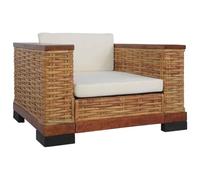 Natural Rattan Armchair with Cushions, Brown Wicker Chair for Living Room and Bedroom, Comfortable Lounge Chair with Thick Seat and Back Cushions, Removable Washable Covers, Sturdy Mango Wood Frame