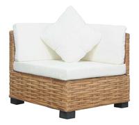 Natural Rattan Corner Sofa with Cushions, Elegant Woven Patio Furniture for Living Room & Veranda, Comfortable Lounge Chair with Mahogany Wood Legs, Includes Seat & Back Cushions (Brown/Cream)
