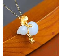 Natural S925 Silver Gilding Collier incrusté Pendant Les Femmes Retro Gift (Couleur de gemme: Blanc)