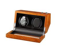 Natural Solid Wood Double Watch Winder Box for 2 Automatic Watches Flexible Watch Pillow 5 Rotation Mode (Black)