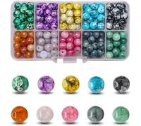 Natural Stone Beads,200 Pieces 8 Mm Round Crackle Glass Beads Coloured Natural Loose Beads For Diy Bracelet Necklaces Jewellery Making (Mixed Colour)