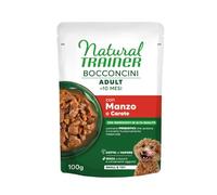 Natural Trainer Humido Chien Goût Bœuf, doux morceaux pour chiens adultes de toutes tailles et races, aliment complet pour chien | 12 sachets de 100 grammes chacun.