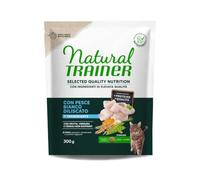 Natural Trainer Selected Quality Nutrition Adult Chat, aliments secs pour chats adultes stérilisés de toutes tailles, sans céréales, goût poisson blanc | 2 paquets de 300 grammes chacun.