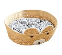 Natural Wicker Pet Sleeping Basket House, Enclosed Nest for Cats Kittens Small Dogs Relaxing Spot, Washable Breathable Rest Shelter for Porch Balcony Courtyard Garden, Stylish Indoor Pet Retreat