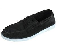 Natural World - Baskets homme 303E - Chaussures bateau en coton bio 100% éco-friendly Noir