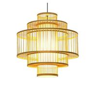 Natural Woven Chandelier Pendant Lamp Fixture with Wood Canopy Japanese Style Handmade Rattan Hanging Light for Restaurant Coffee Shop Bar(60cm*60cm)