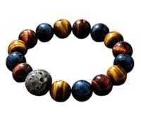 Natural Yellow Red Blue Tiger's Eye & Meteorite Bead Healing Crystal Bracelet Polished Round Gemstone Beaded Stretch