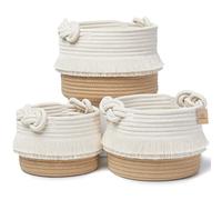 NaturalCozy 3 paniers à pompons (blanc cassé et marron)