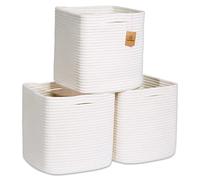 NaturalCozy Lot de 3 bacs de rangement tissés en corde de coton de 11 pouces pour organiser, lot de 3 | Abeilles de rangement carrées pour organisateurs acs à jouets pour enfants, dressing