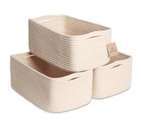 NaturalCozy Lot de 3 paniers de rangement pour tagres 13,5 x 8,5 x 5,5 | Petits paniers tisss en corde de coton pour l'organisation | Petits b