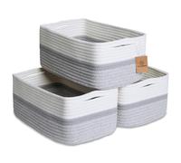 NaturalCozy Lot de 3 paniers de rangement pour tagres 13,5 x 8,5 x 5,5 | Petits paniers tisss en corde de coton pour l'organisation | Petits b