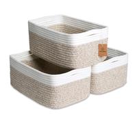 NaturalCozy Lot de 3 paniers de rangement pour tagres 13,5 x 8,5 x 5,5 | Petits paniers tisss en corde de coton pour l'organisation | Petits b