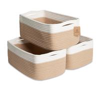 NaturalCozy Lot de 3 paniers de rangement pour tagres 13,5 x 8,5 x 5,5 | Petits paniers tisss en corde de coton pour l'organisation | Petits b