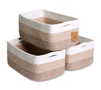 NaturalCozy Lot de 3 paniers de rangement pour tagres 13,5 x 8,5 x 5,5 | Petits paniers tisss en corde de coton pour l'organisation | Petits b