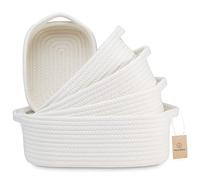 NaturalCozy Lot de 5 paniers de rangement rectangulaires en corde de coton naturel tissé pour l'organisation Petit panier pour Montessori, chambre de bébé, paniers à jouets pour chien, boîte à jouets