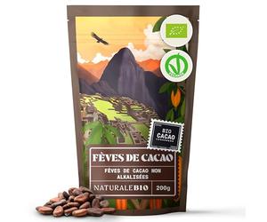 NaturaleBio Fèves de Cacao Cru Bio 200g. Organic Raw Beans. Naturel et pur. Produit dans des régions tropicales par la Plante Theobroma. Source de Magnésium, Manganèse et Phosphore