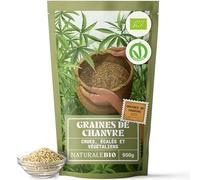 NaturaleBio Graines de Chanvre 950g. Bio, végétalien, non-OGM. Protéine végétale, riche en oméga 3 et 6. Favorisent des muscles, des os et un cœur en bonne santé, et réduisent les inflammations.