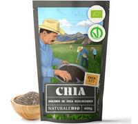 NaturaleBio Graines de Chia 450g. Graines pour perdre du poids et la santé digestive. Riches en oméga-3, antioxydants et minéraux essentiels. Soutient la fonction cardiaque, osseuse et musculaire.