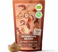 NaturaleBio Mélange de Champignons en Poudre 450g. Renforce l'énergie, la fonction cognitive, la santé intestinale et le système immunitaire. Bio, vegan, sans gluten et non-OGM. Facile à consommer.