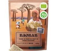 NaturaleBio Poudre de Baobab Bio Source de Vitamine C | 450 g. Poudre de pulpe de baobab africain, riche en fibres, pour smoothies, bowls, jus et petits-déjeuners.