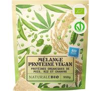 NaturaleBio Protéines Végétales Bio Mélange Vegan | 950 g. Mélange pois, riz et chanvre, 81% protéines, sans sucres ajoutés, pour shakes, smoothies et recettes.
