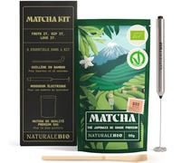 NaturaleBio Set Matcha Électrique. Contient du Matcha Japonais de Grade Premium 50g, mousseur électrique et cuillère en Bambou 100% Naturel.