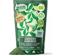 NaturaleBio Super Greens en Poudre 150g. Détoxifiant naturel qui aide la digestion, le système immunitaire et les intestins. Énergie bio et aide à la concentration. Végan, sans gluten et non-OGM