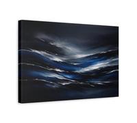Nature Abstract Waves Dark Blue Silver - Canvas Wall Art Print 18×12 inch (45×30 cm) - Horizontal / 1.25 inch (3 cm)