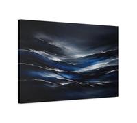 Nature Abstract Waves Dark Blue Silver - Canvas Wall Art Print 30×20 inch (75×50 cm) - Horizontal / 1.25 inch (3 cm)