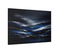 Nature Abstract Waves Dark Blue Silver - Canvas Wall Art Print 36×24 inch (90×60 cm) - Horizontal / 1.25 inch (3 cm)