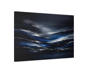 Nature Abstract Waves Dark Blue Silver - Canvas Wall Art Print 36×24 inch (90×60 cm) - Horizontal / 1.25 inch (3 cm)