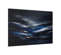 Nature Abstract Waves Dark Blue Silver - Canvas Wall Art Print 48×32 inch (120×80 cm) - Horizontal / 1.25 inch (3 cm)