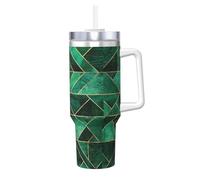 Nature abstraite - Vert émeraude,Gobelet isotherme Ice Bully de 40 oz avec poignée, couvercle et paille, en acier inoxydable, pour voiture ou café.
