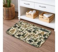 Nature Bear Tapis de bain à séchage rapide pour douche rustique et forêt sauvage - Absorbant et antidérapant - En flanelle - Lavable - Pour salle de bain, toilettes, toilettes - 40,6 x 61 cm
