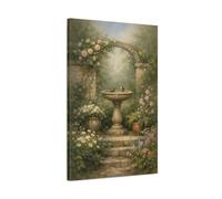 Nature Bird Bath Rustic Garden - Canvas Wall Art Print 20×30 inch (50×75 cm) - Vertical / 1.25 inch (3 cm)
