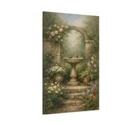 Nature Bird Bath Rustic Garden - Canvas Wall Art Print 32×48 inch (80×120 cm) - Vertical / 1.25 inch (3 cm)
