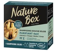 Nature Box - Shampoing Solide 4 en 1 Purifiant - A l'Huile de Noix Pressée à Froid - Cheveux/ Cuir Chevelu / Barbe / Corps - 99% d'Ingrédients d'Origine Naturelle - Savon de 85g