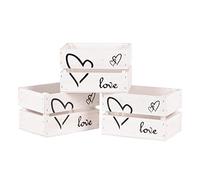 Nature by Kolibri Lot de 3 caisses en bois, couleur : blanc, pour le rangement et l'organisation, mini caisse à fruits, avec inscription « love»