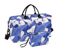 Nature Calla Lily Bleu Royal Décoratif Weekender Voyage Sac de Nuit Sac D'entraînement avec Sangle Réglable pour Voyage D'affaires Imperméable Bulto de Para Mujer