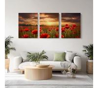 Nature Champ De Fleurs Impressions sur Toile Mystérieux Coucher De Soleil Fleurs Décoration Murale du Salon pour Chambre Maison Bain, 40x60cmx3 Toile Decoration Murale, Kunstdrucke Sans Cadre
