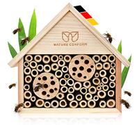 Nature Conform Hôtel à abeilles en bois naturel - Nouvelle édition 2024 - Hôtel à insectes - Finition soignée avec tubes en bambou - Aide à la nidification - Hôtel pour abeilles sauvages - Jardin et