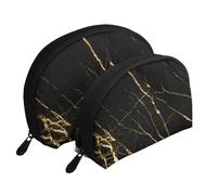 Nature de marbre Noir doré, Trousse de Maquillage Coquille Femme Petit Porte-Monnaie Trousse de Toilette Trousse à cosmétiques 2 pièces