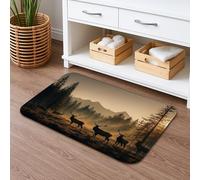 Nature Deer Tapis de bain à séchage rapide Motif paysage de forêt rustique absorbant antidérapant et lavable en flanelle pour salle de bain et toilettes 40,6 x 61 cm