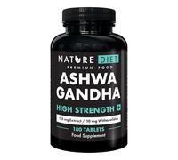 Nature Diet Ashwagandha High Strength PLUS, 180 Comprimés Véganes | 125 mg d’Extrait de Racine avec 10 mg de Withanolides, Cure de 6 Mois, Soutient la Gestion du Stress et le Sommeil