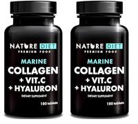 Nature Diet - Collagène marin avec acide hyaluronique et vitamine C, 180 comprimés, 500 mg | Peptane F | Collagène de poisson (Lot de 2)