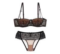 Nature Ensemble Soutien-Gorge en Satin et Dentelle Push-up rembourré - (Noir 90B)