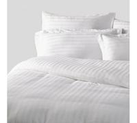 Nature ET Pure Housse de Couette rayé en Satin de Coton Bio, Rayures Élégantes,Blanc, Anti-Acariens, Anti Bactériens et Anti Odeur. (160x200)